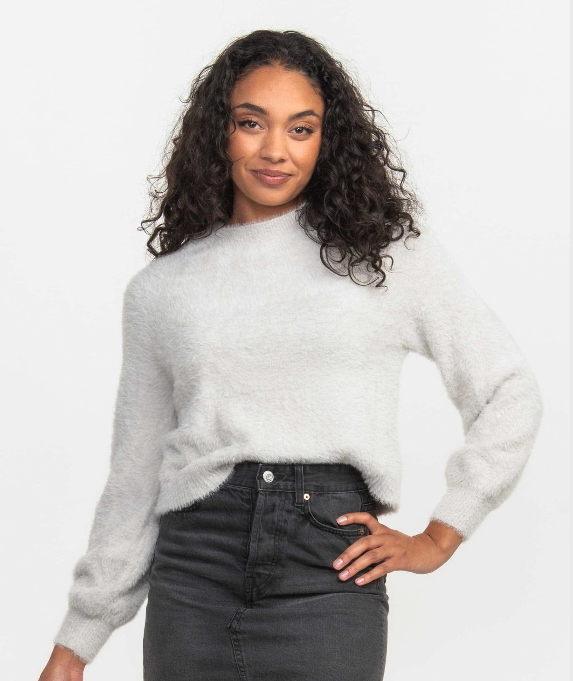 Cropped Feather Knit Sweater