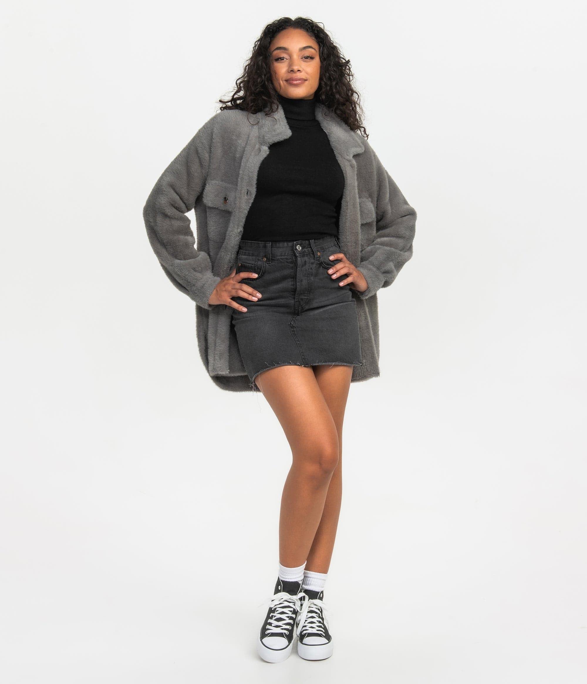 Feather Knit Shacket - Washed Charcoal - Image 1