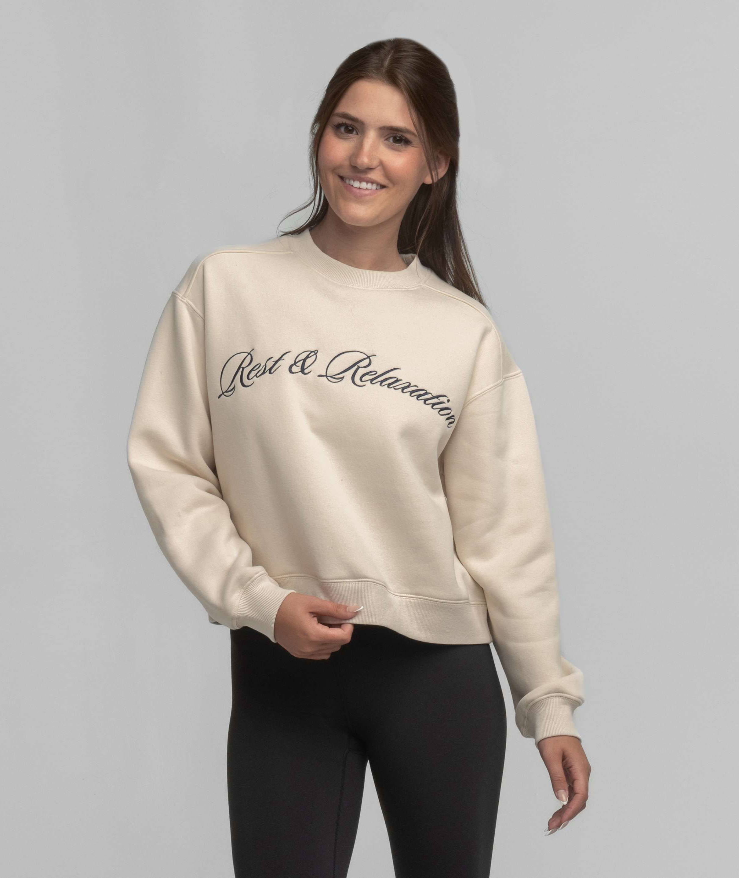 Preppy Front Print Sweatshirt - Parchment - Image 1