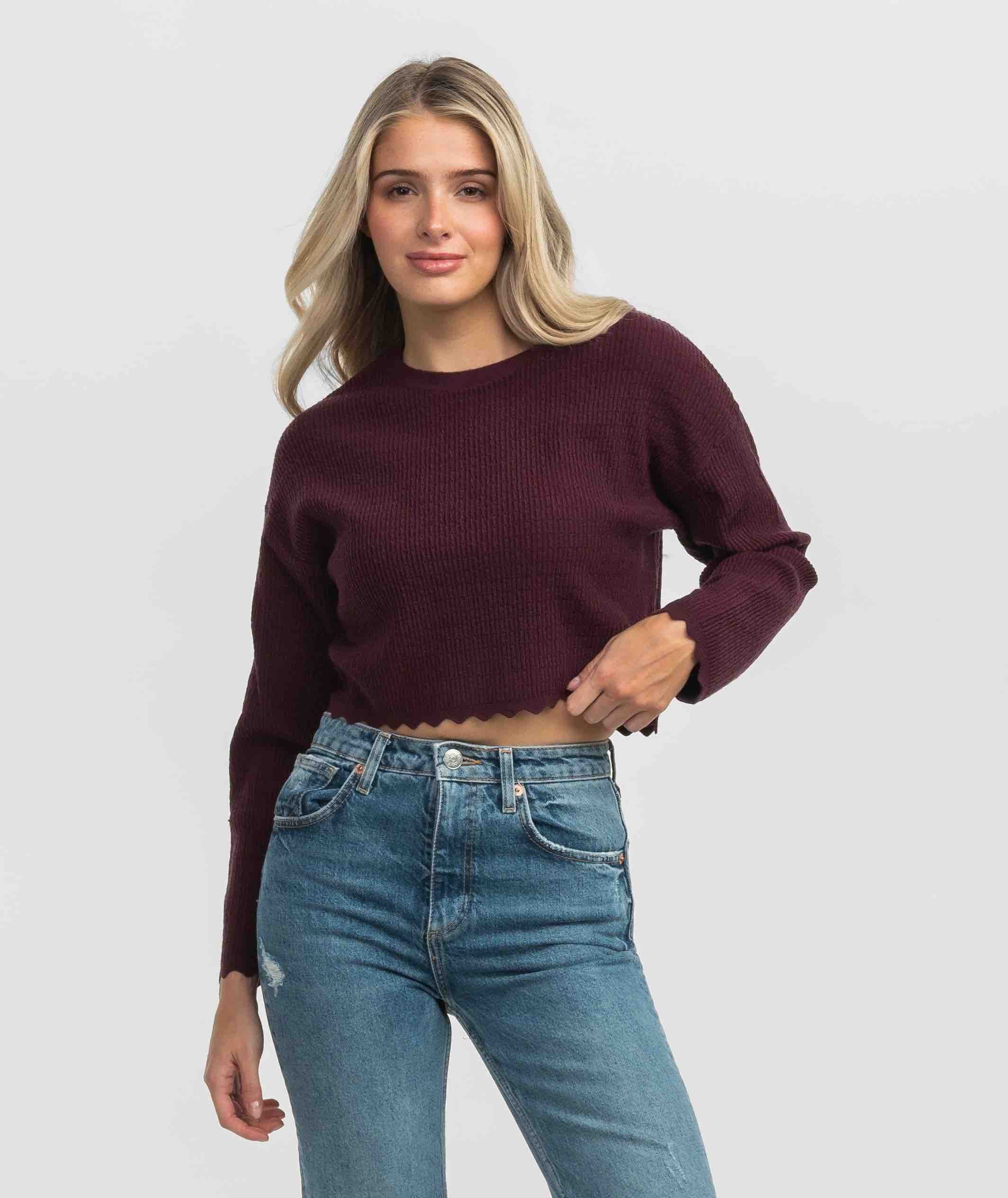 Crop Knit Basic Top - Bordeaux - Image 1