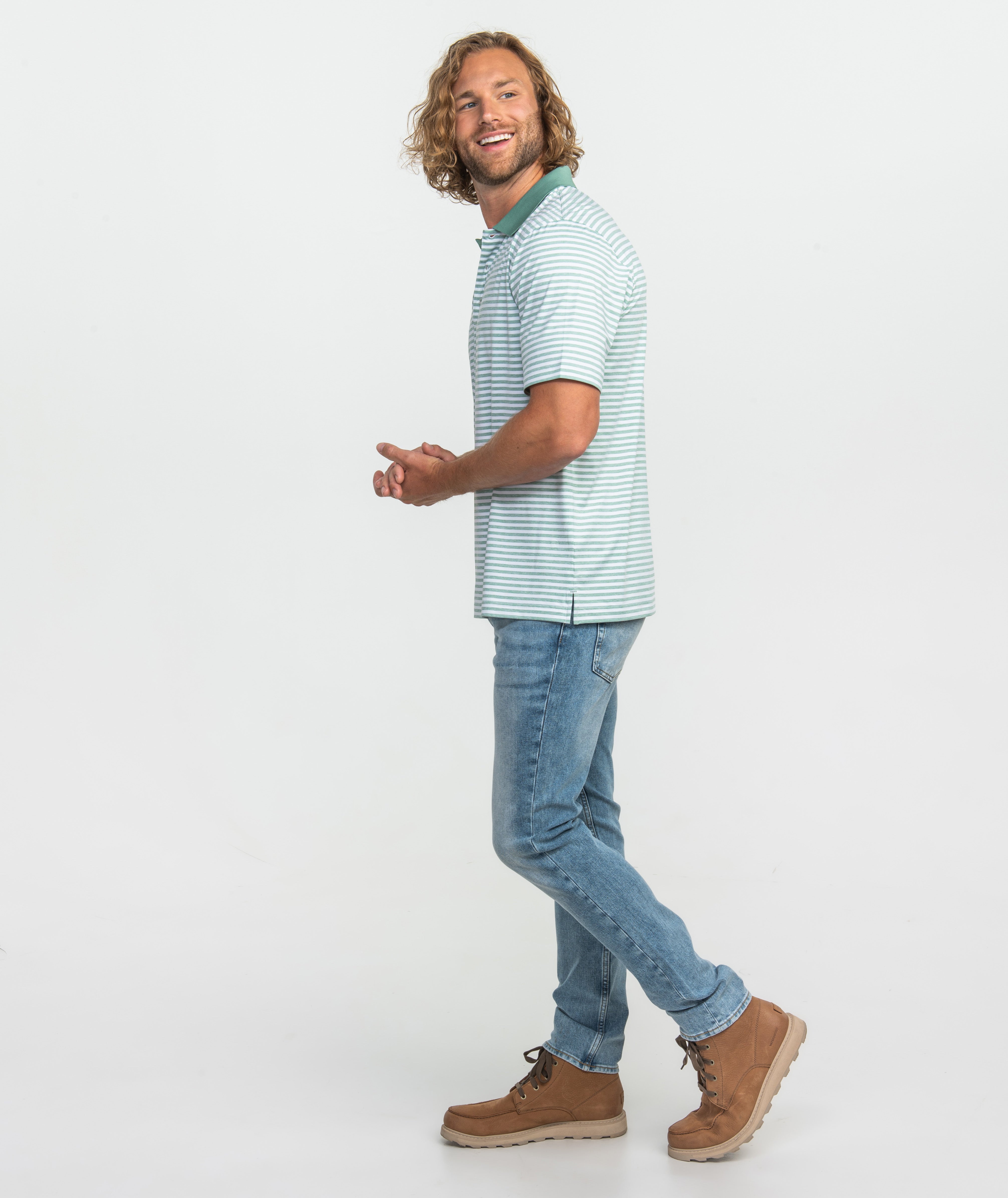 Country Club Heather Stripe Polo - Fairway Green - Image 1