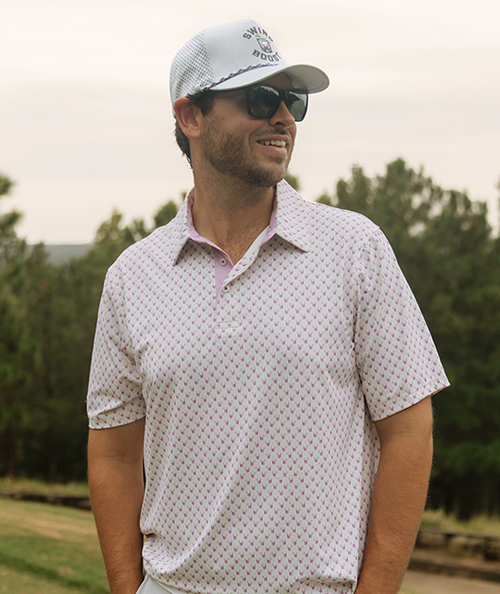 Man in moisture-wicking polo shirt playing golf on a sunny day