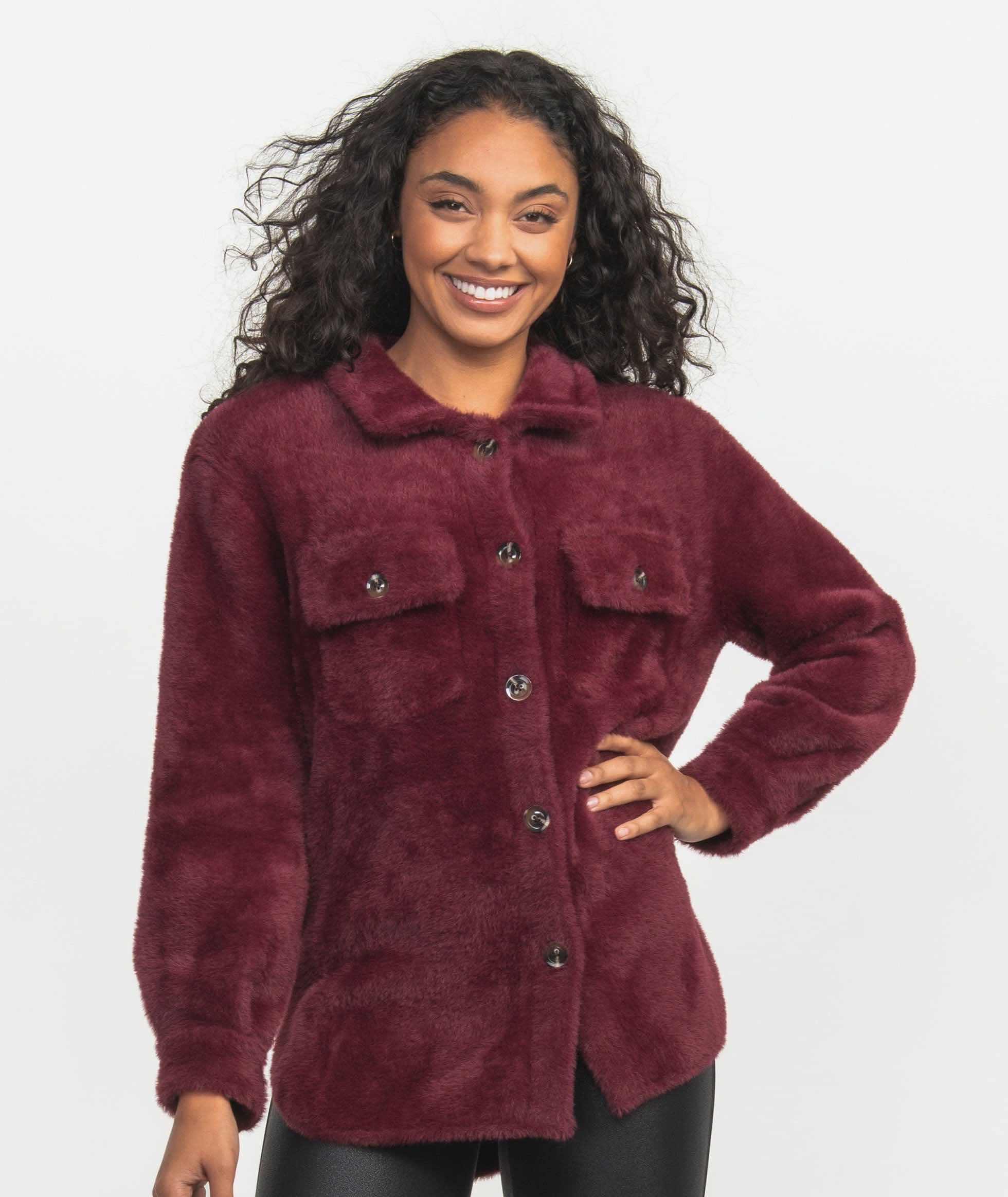 Feather Knit Shacket - Bordeaux - Image 1