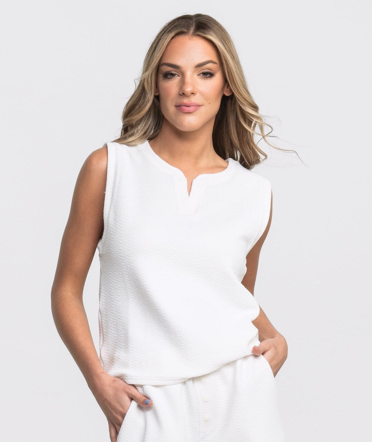 Textured Knit Henley Tank