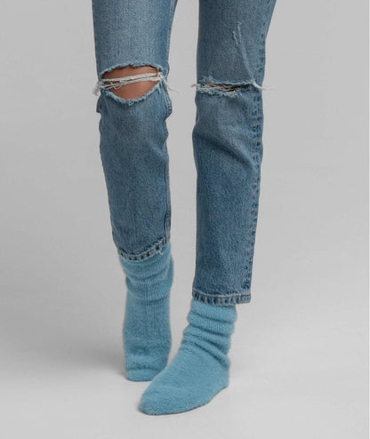 Ribbed Feather Knit Socks - Chalky Blue - image 2