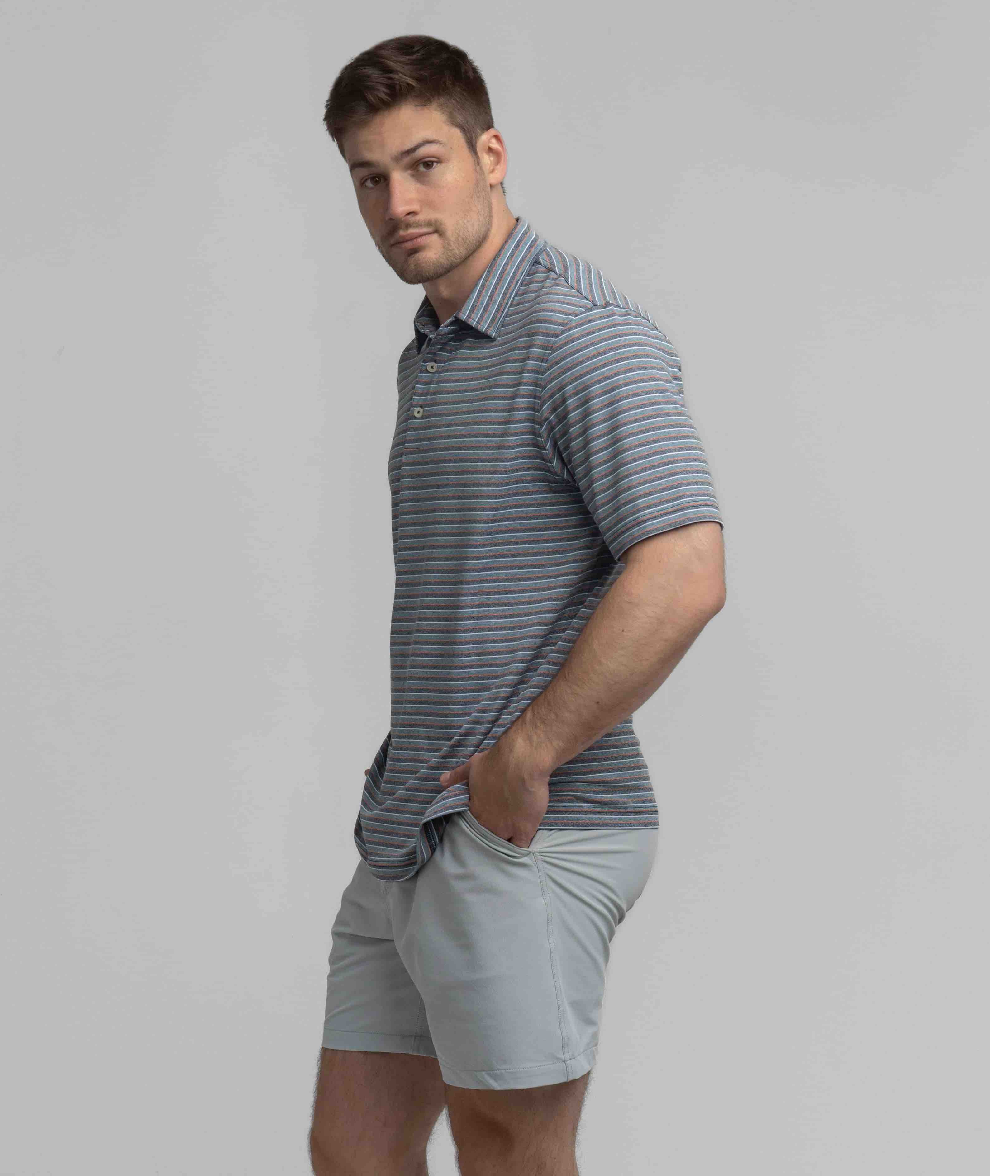 Cahaba Heather Stripe Polo - Navy Night - Image 2
