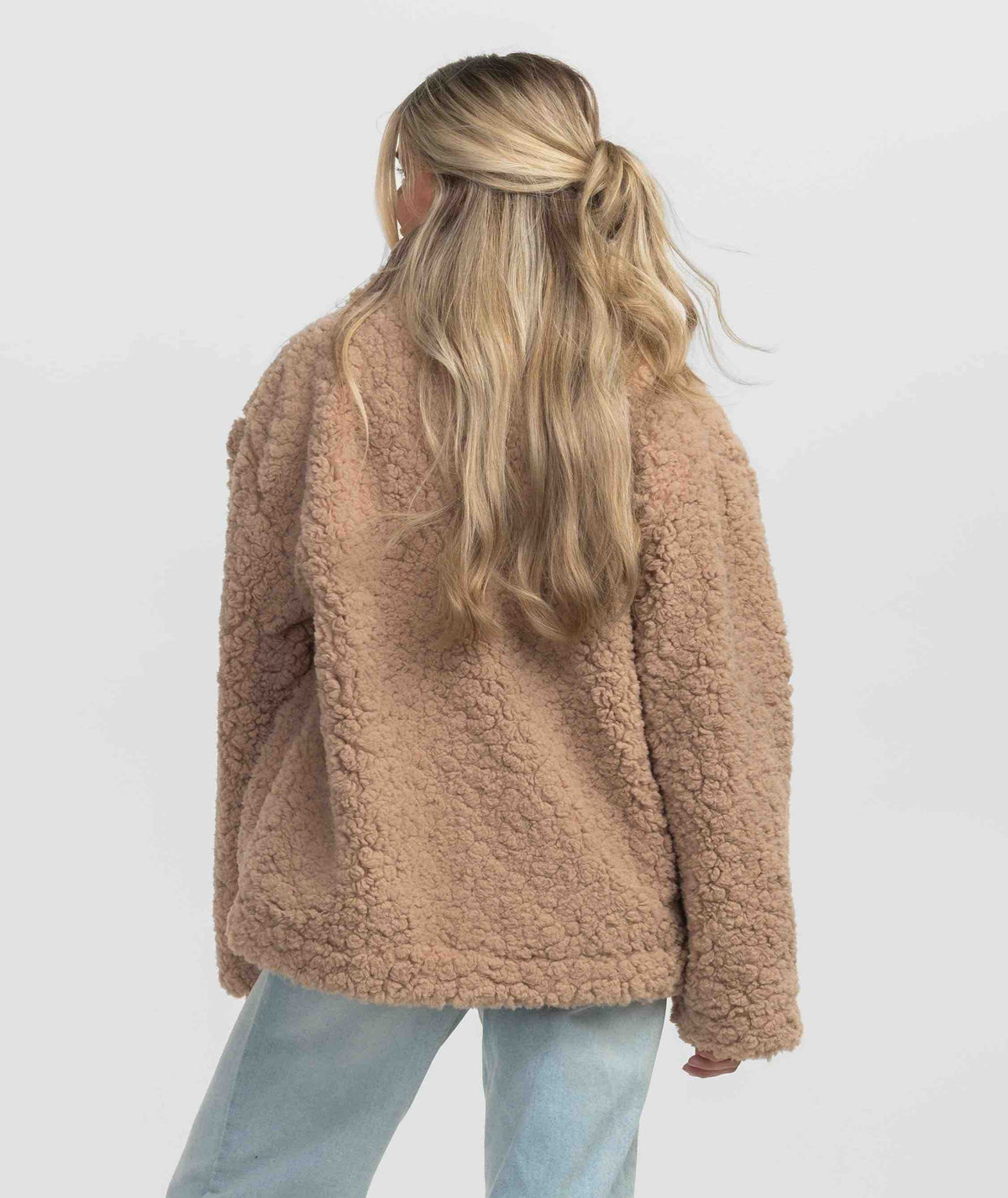 Faux Fur Sherpa Jacket - Taupe - image 3