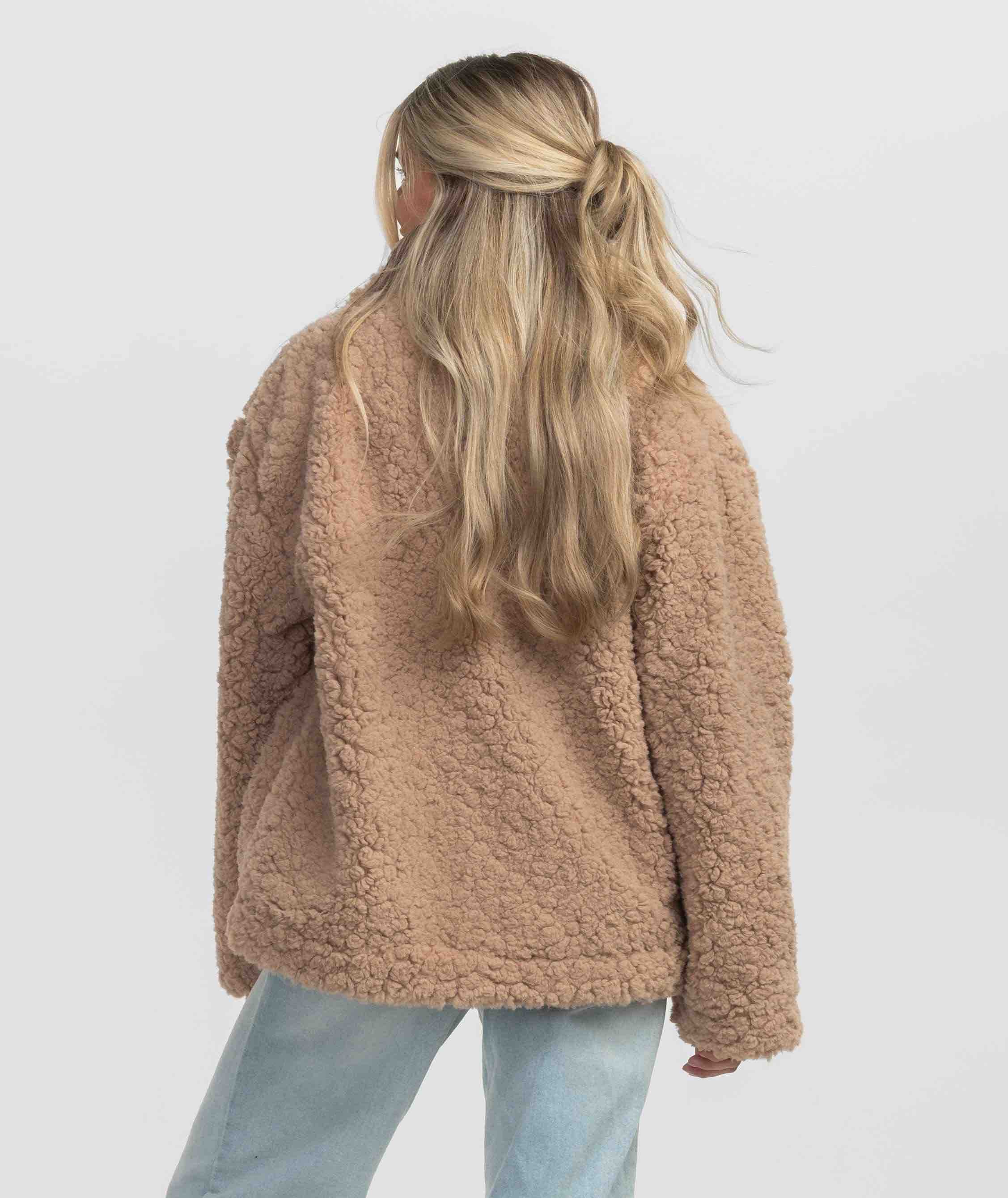Faux Fur Sherpa Jacket - Taupe - Image 3
