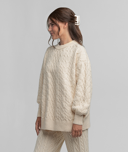 Comfy Cozy Cable Sweater - Parchment - Image 3