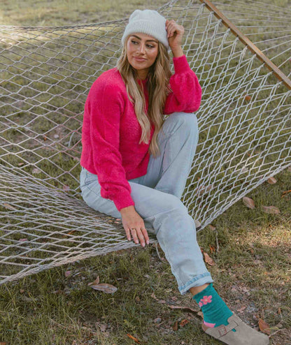 Cropped Feather Knit Sweater - Elle Pink - image 3