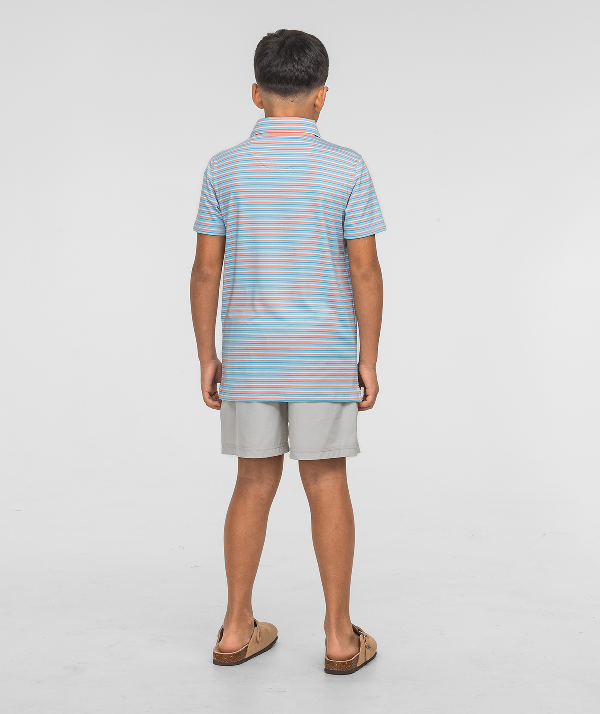 Boys Grant Striped Polo - Island Coral - Image 2