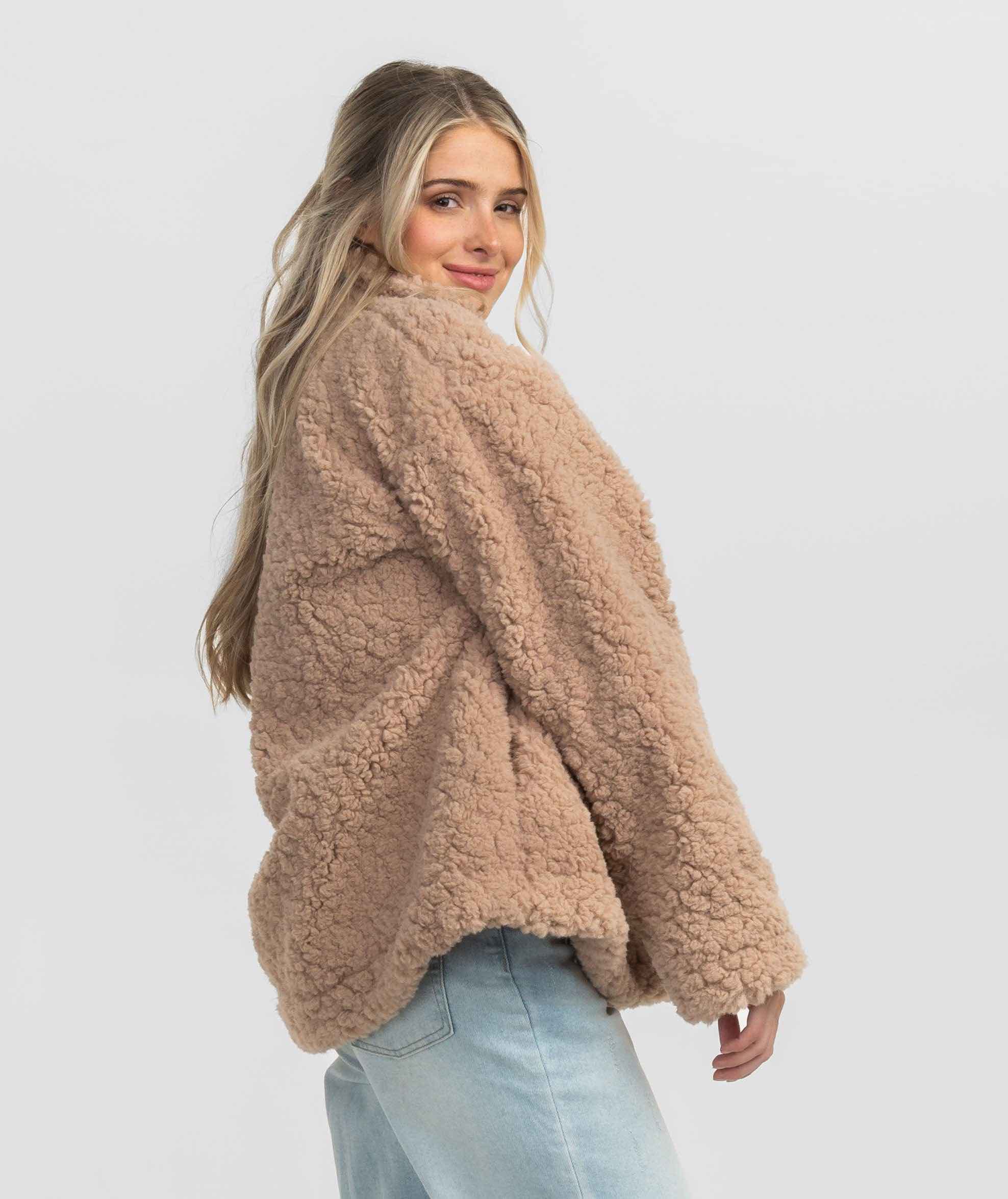 Faux Fur Sherpa Jacket - Taupe - Image 2