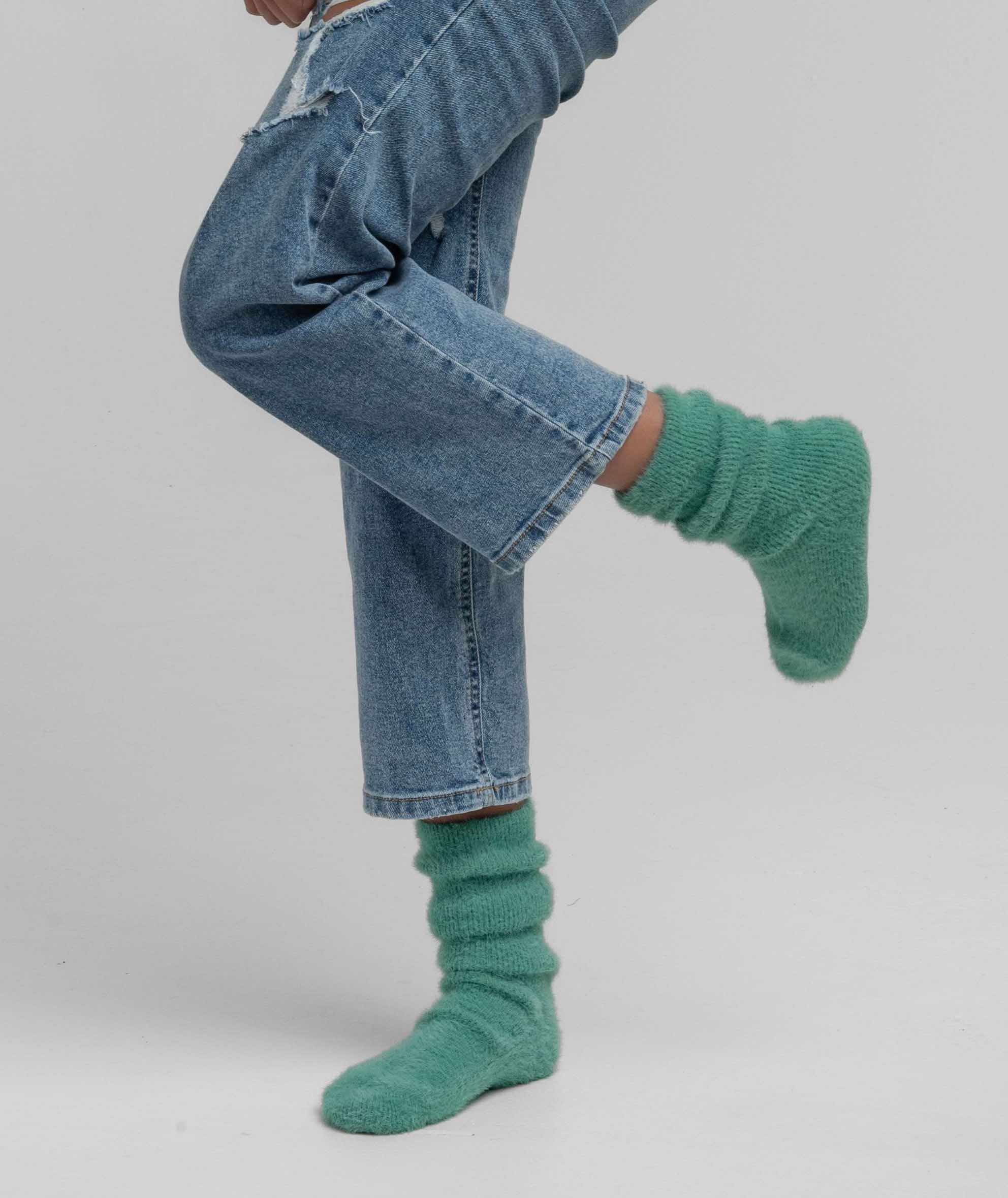 Ribbed Feather Knit Socks - Aloe - Image 2