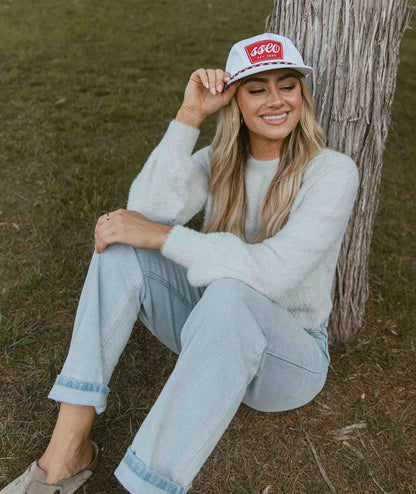 Cropped Feather Knit Sweater - Stone - image 2