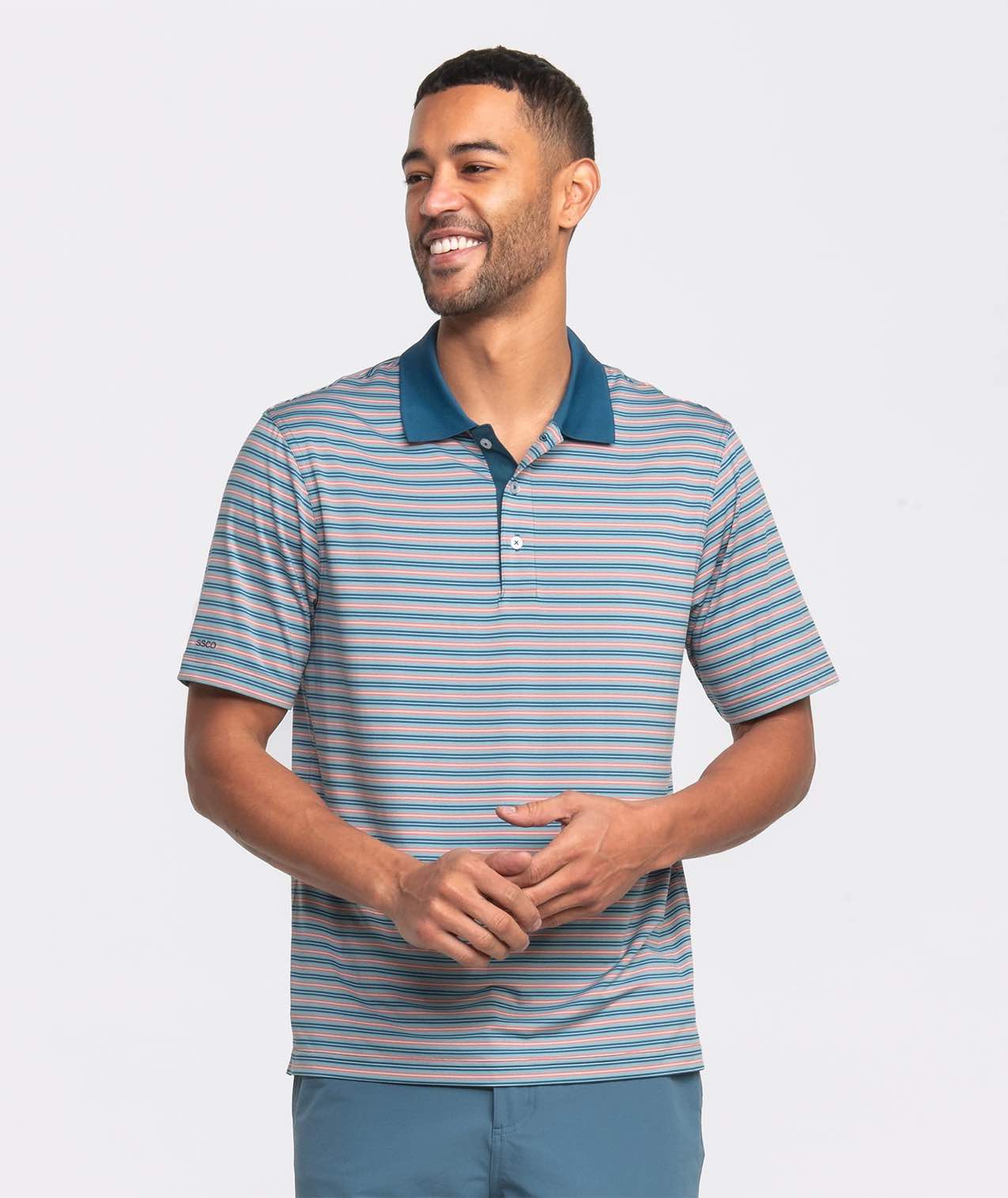 Pawleys Stripe Polo - Deep Sea Aqua - Image 2