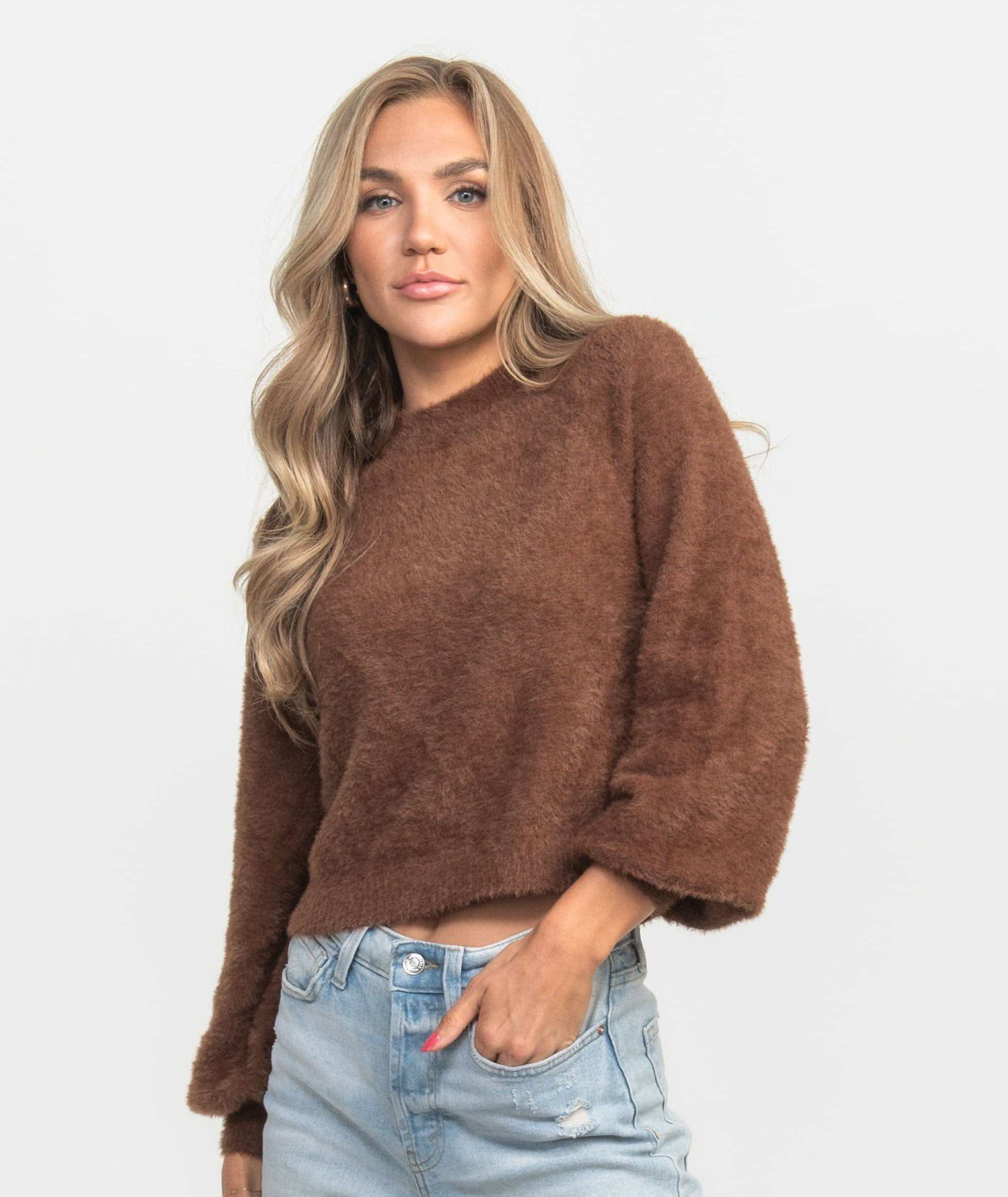 Cropped Feather Knit Sweater