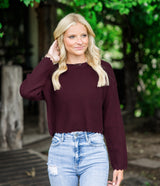 Crop Knit Basic Top - Bordeaux