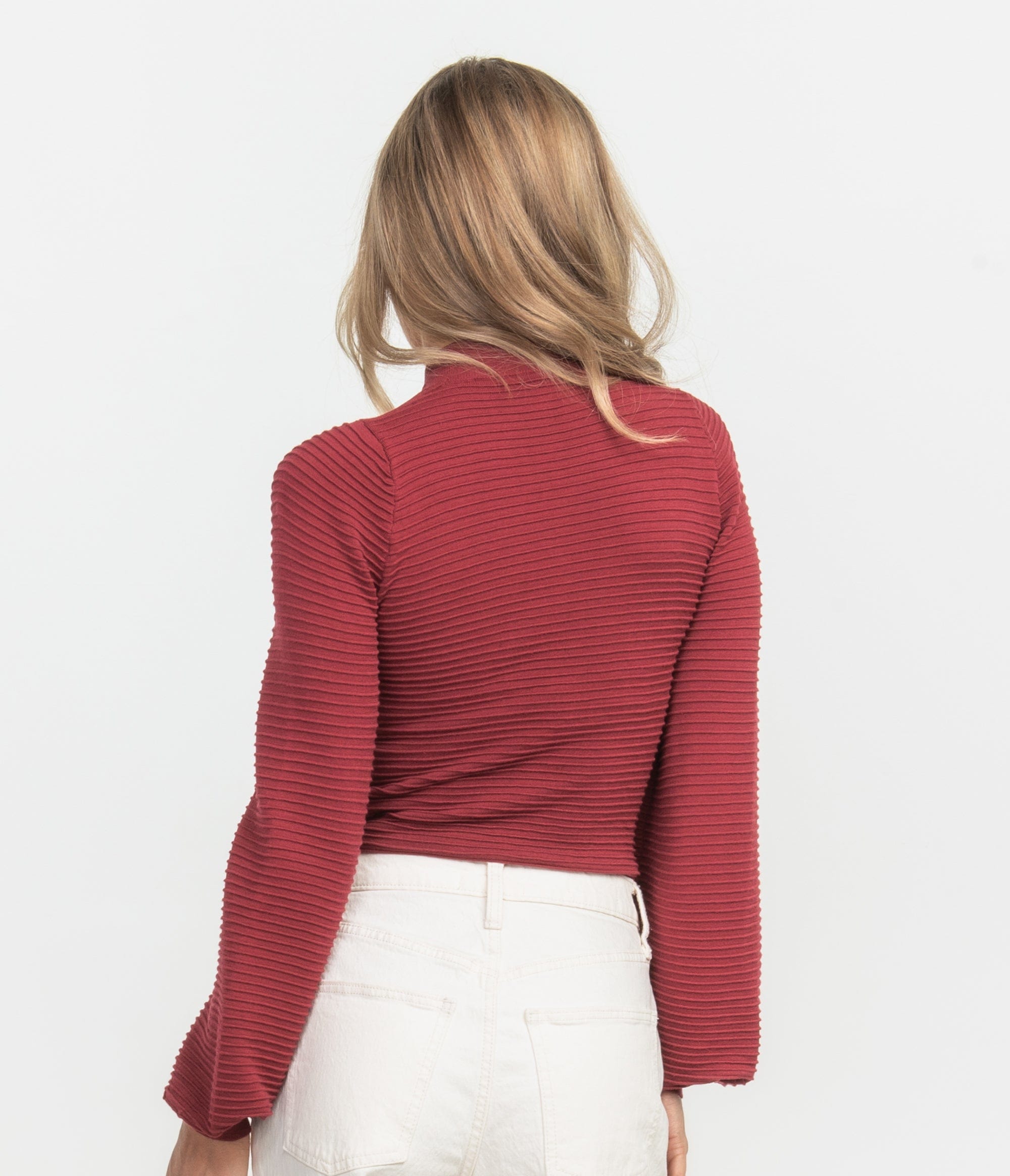 Mock Neck Knit Top - Crimson