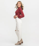 Mock Neck Knit Top - Crimson