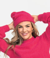 Feather Knit Beanie - Elle Pink