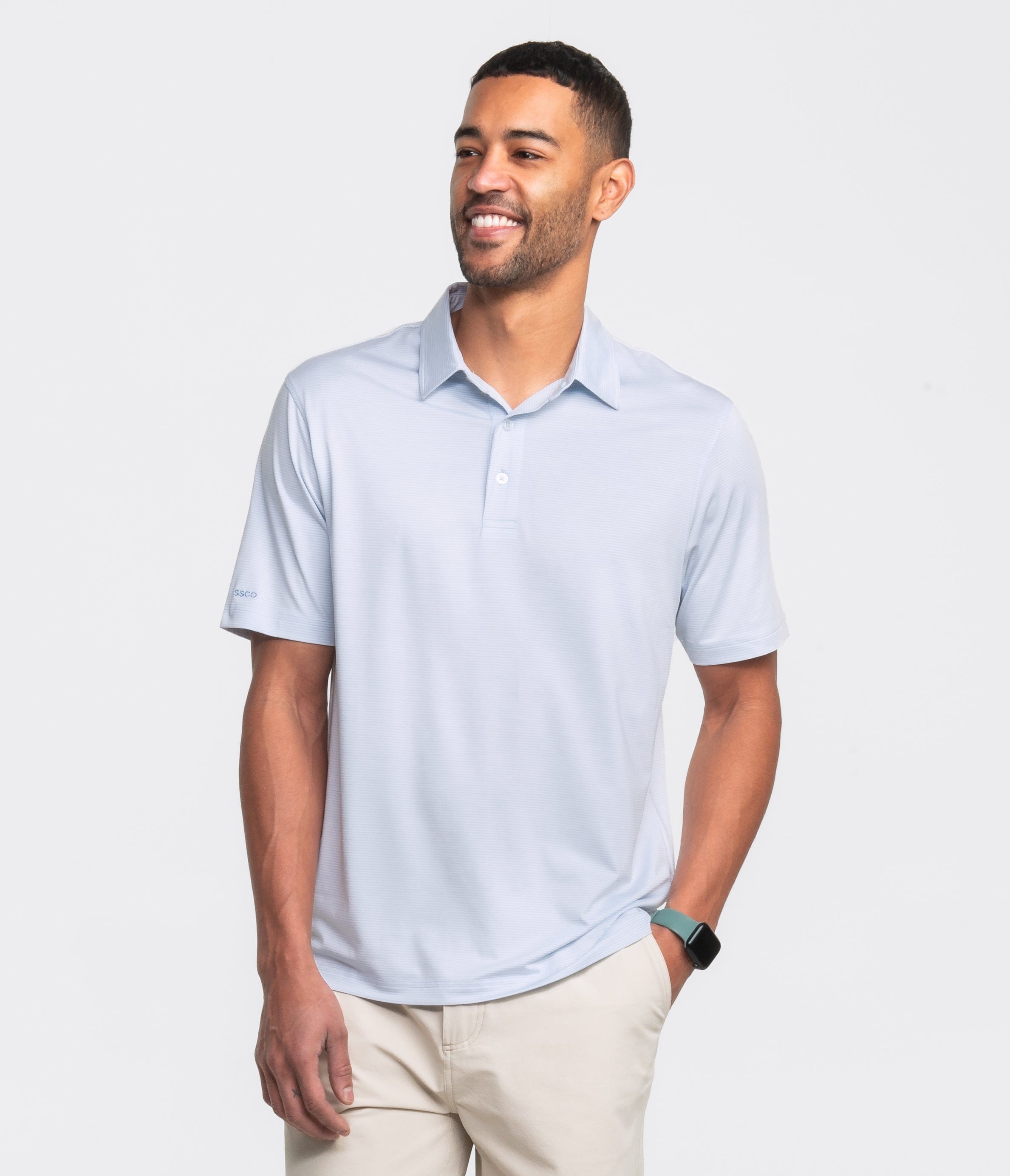 Heather Madison Stripe Polo - Powder Blue