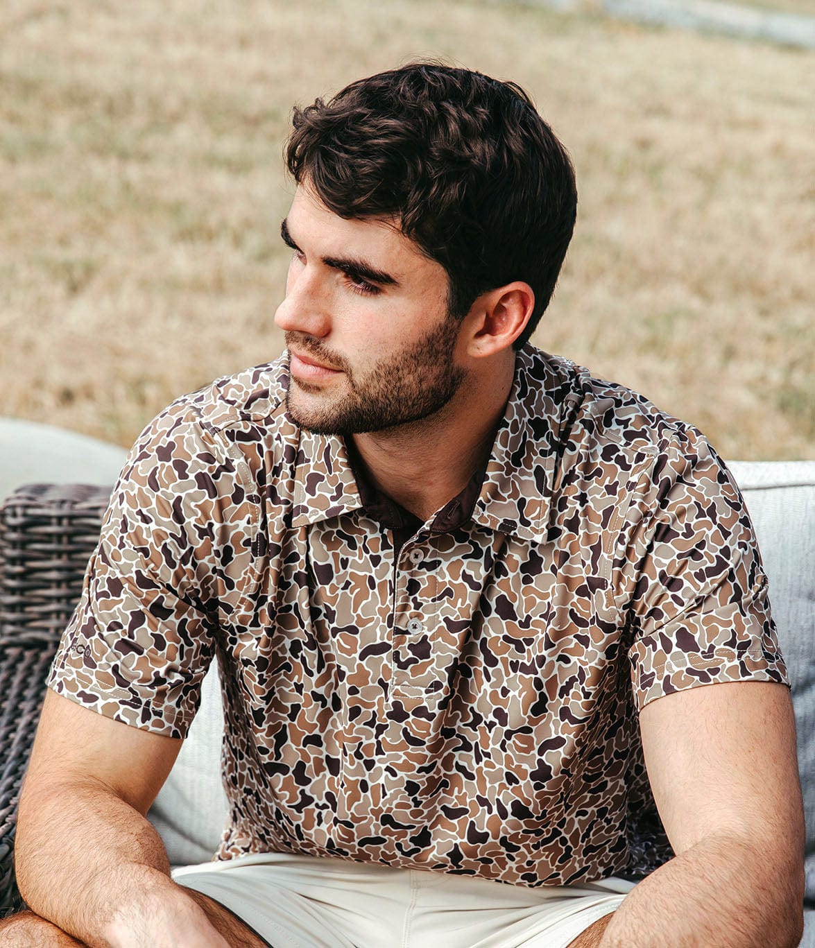 Hunters Hideaway Printed Polo - Ember Brown