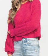 Cropped Feather Knit Sweater - Elle Pink