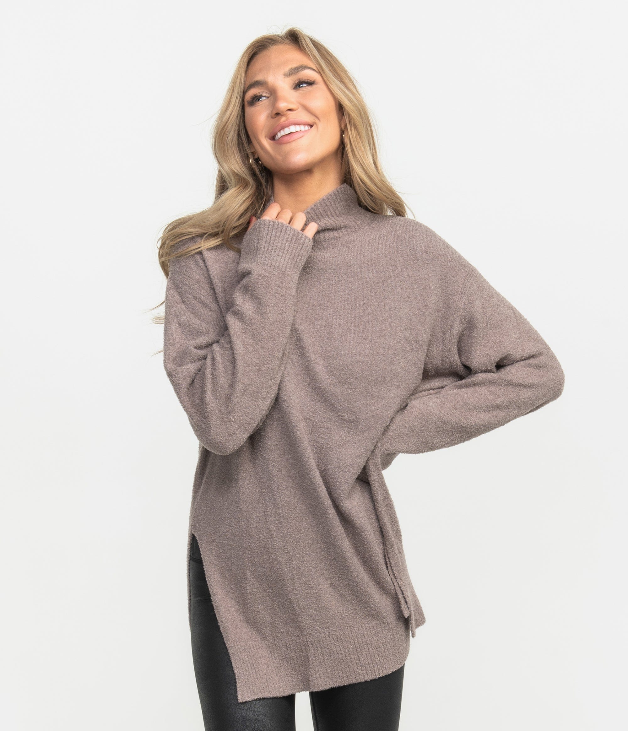Dreamluxe Notched Turtleneck Sweater - Ember Brown