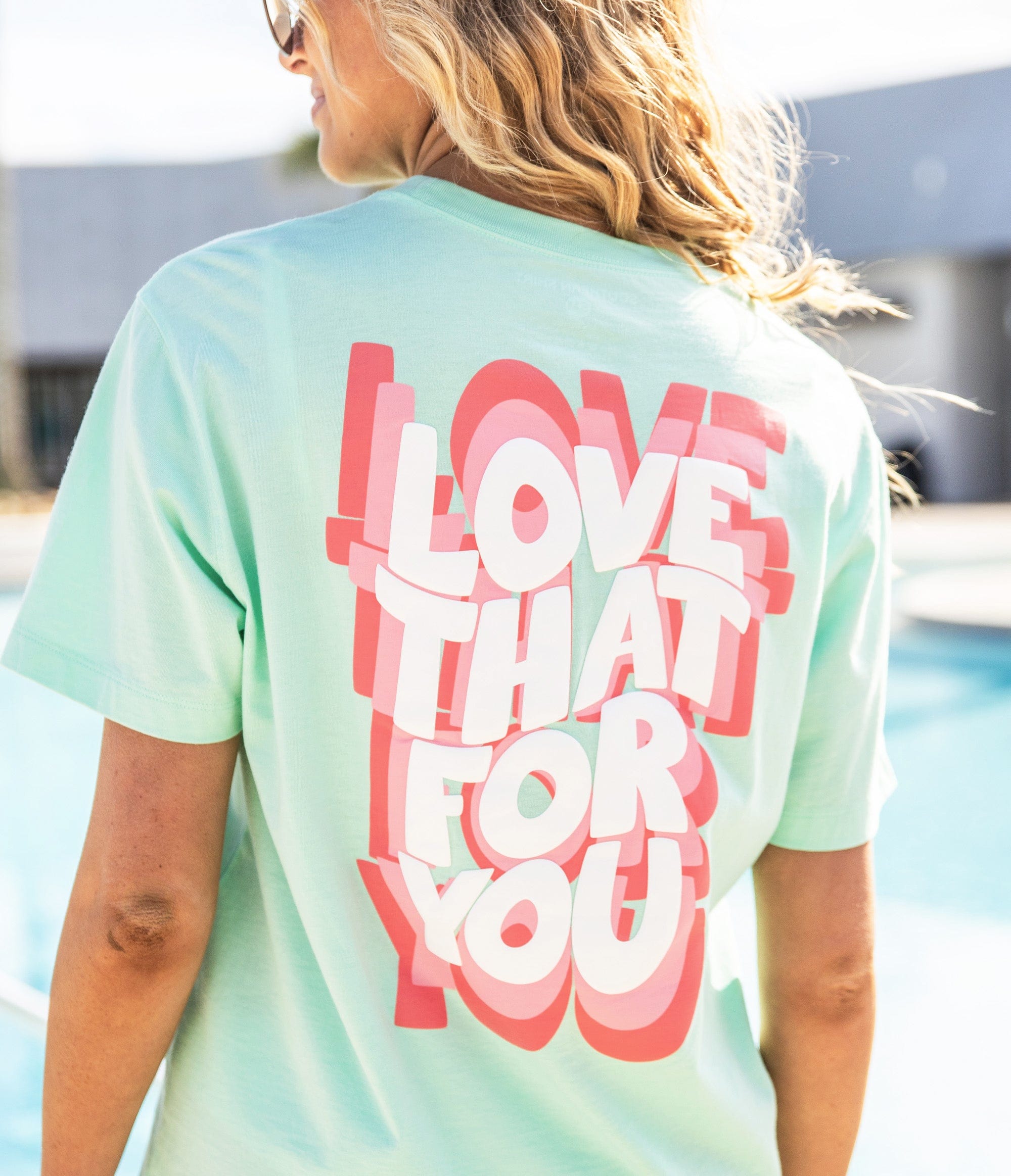 Think Positive Puff Print Tee SS - Beach Glass