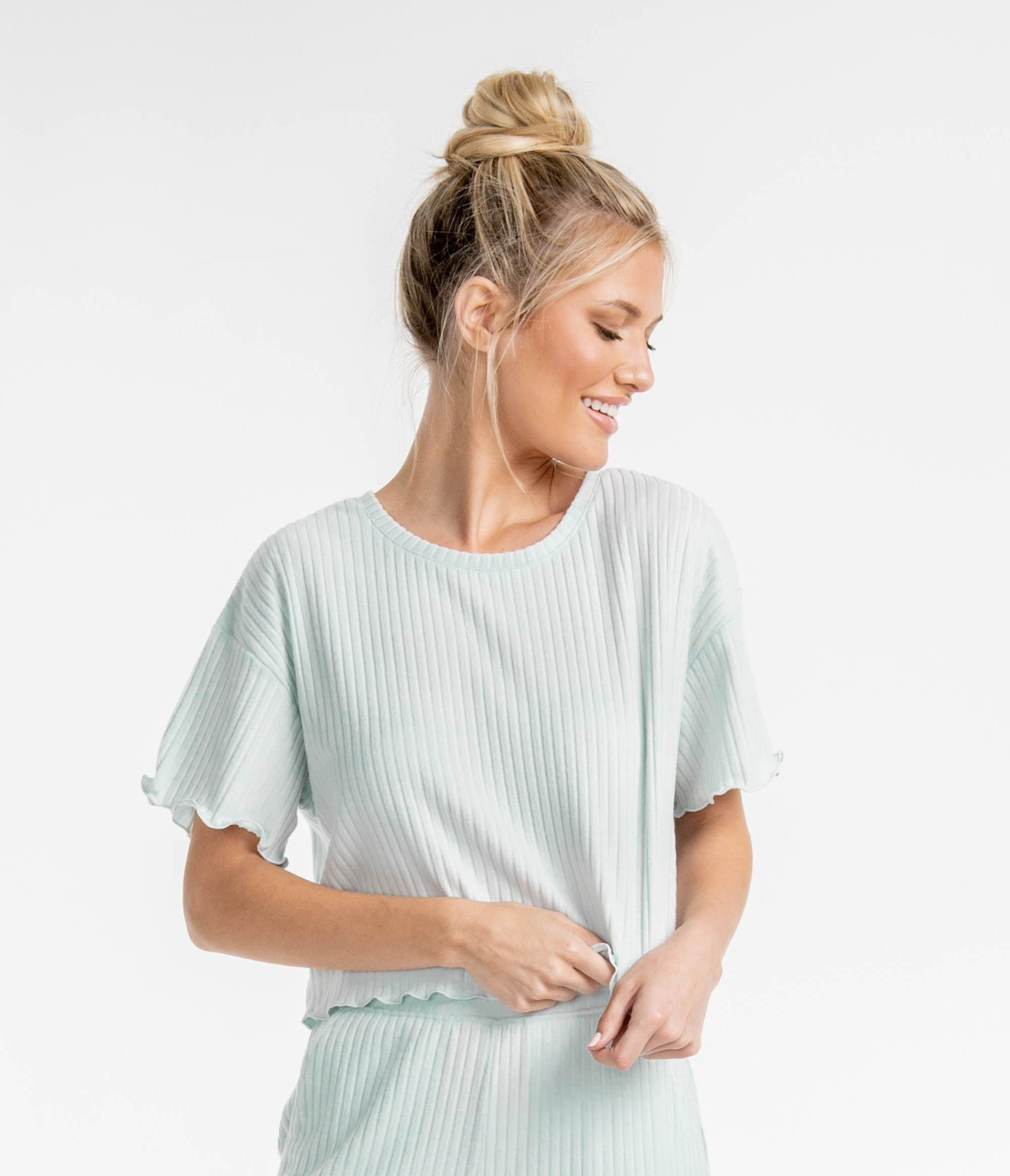Ribbed Sincerely Soft Lounge Top - Winter Mint (6549442756660)