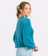 Cropped Feather Knit Sweater - Dragonfly