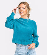 Cropped Feather Knit Sweater - Dragonfly
